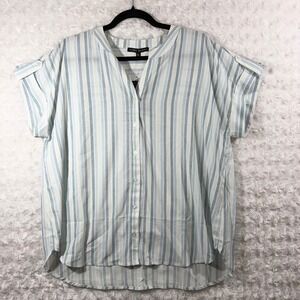 Como Black Womens Size XL Blue White Striped Short Sleeve Button Down Blouse NEW